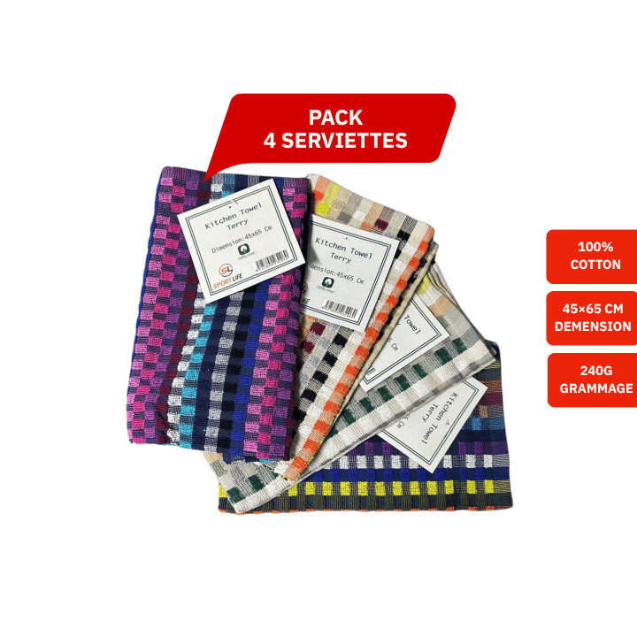 Pack Serviettes de Cuisine Éponge à Rayures Aléatoires